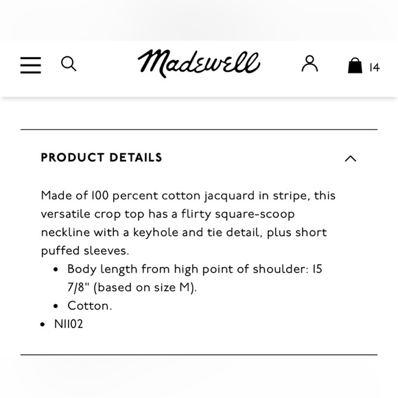 Madewell jacquard keyhole crop top size L - Picture 7 of 7